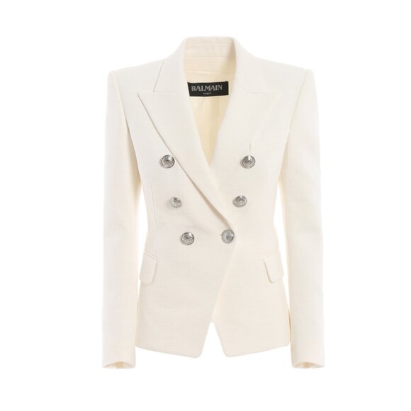 NWT Balmain Fitted Cotton Blazer Jacket Double-Breasted In White Sz 36 - Picture 2 of 11